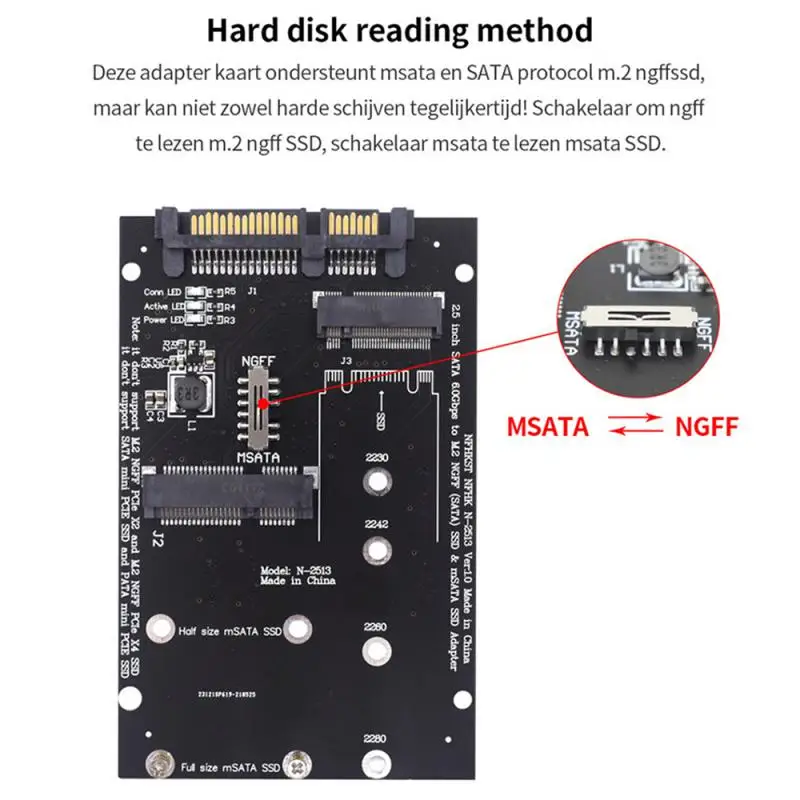 Adaptador de Msata para Sata para PC, placa adaptadora, 60 Gbps, M.2 NGFF e Msata SSD, 2.5"