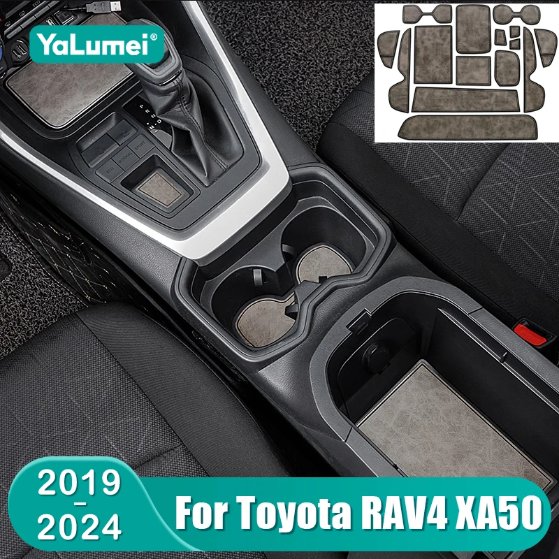 

For Toyota XA50 RAV4 2019 2020 2021 2022 2023 2024 RAV 4 Hybrid Leather Anti-Slip Cup Mat Car Gate Slot Pad Interior Accessories