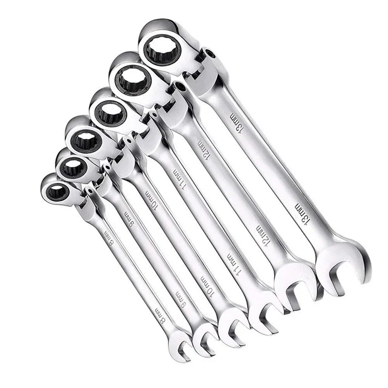 Flexible Pivoting Head Ratchet Combination Spanner Wrench 8mm-13mm Garage Metric hand Tool For auto and Home Repair