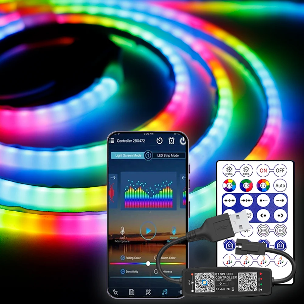 WS2812 3 мм 240LED Bluetooth Smart RGB COB Контроллер ленты Управление через приложение 720 светодиодов/м Звуковая активация Музыкальные режимы работает 5 В COB 240D WS2812 3 мм 240LED Bluetooth Smart RGB COB Контроллер ленты Управление через приложение 720 светодиодов/м Звуковая активация Музыкальные режимы работает 5 В COB 240D