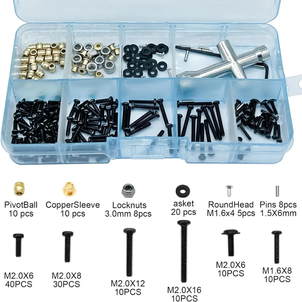 Universal M1.6 M2 RC Screw Kit Screws Assortment Set Fastener Wrench Repair Tools Compatible with FMS 1/18 1/24 Series FCX24 Adv