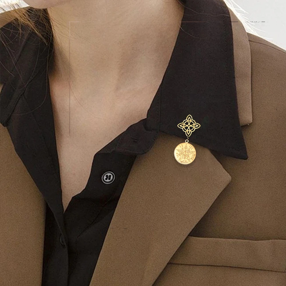 

EUEAVAN 1pc Tetragrammaton Stainless Steel Witch Knot Brooch for Women Witchcraft Pentagram Double Protection Retro Jewelry