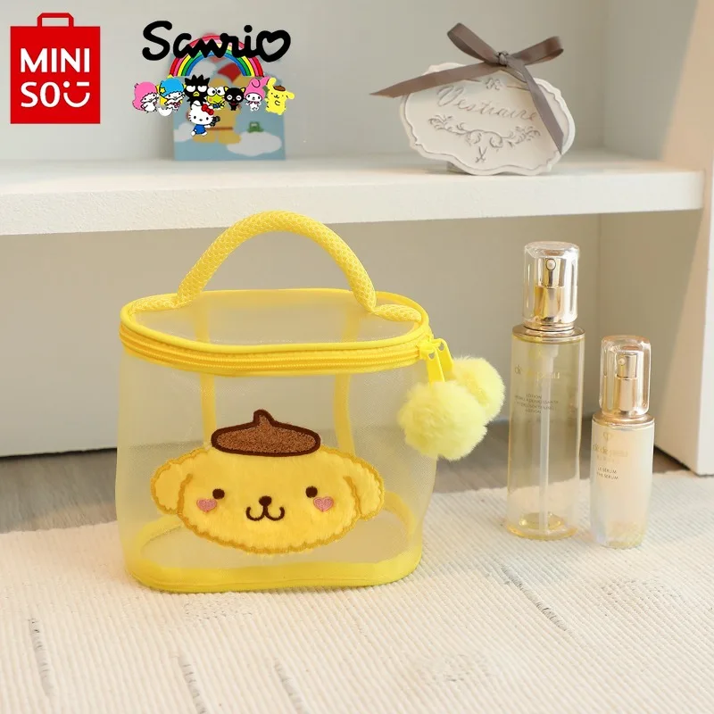 Miniso Sanrio 2024 New Makeup Bag Fashionable High Quality Grid Wash Bag Cartoon Large Capacity Multi Functional Storage Handbag