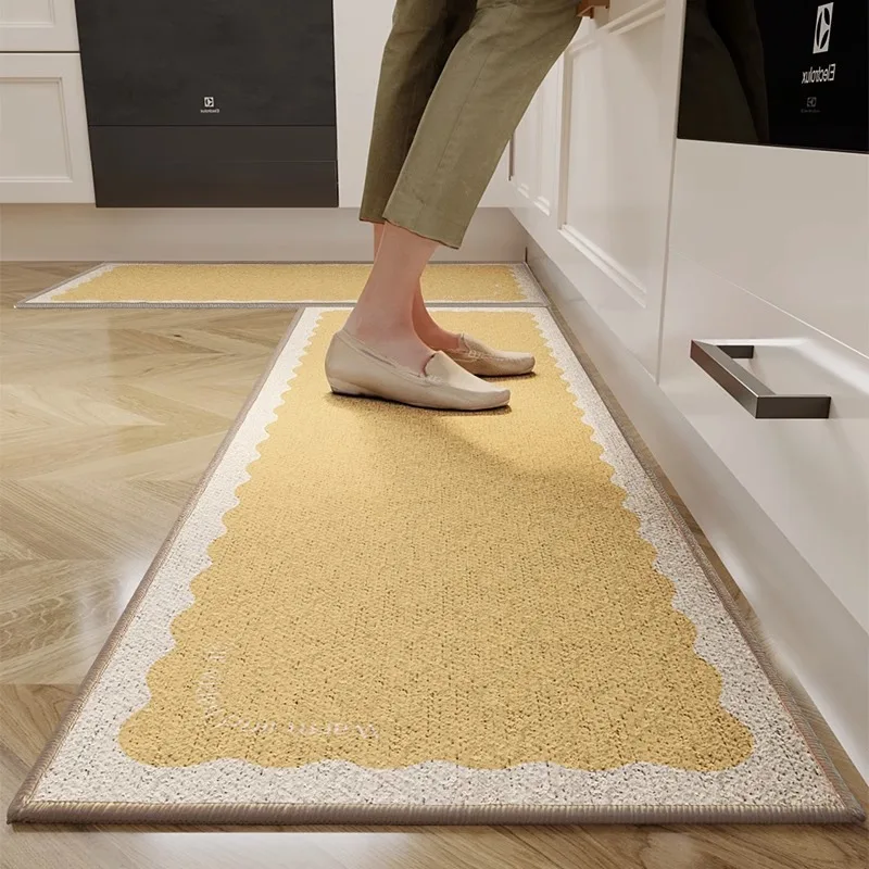 

Kitchen Floor Mat Anti-slip Anti-fouling Waterproof Carpet Cute Yellow Geometric Pattern Strip Rug Entrance Home Decoration Mats