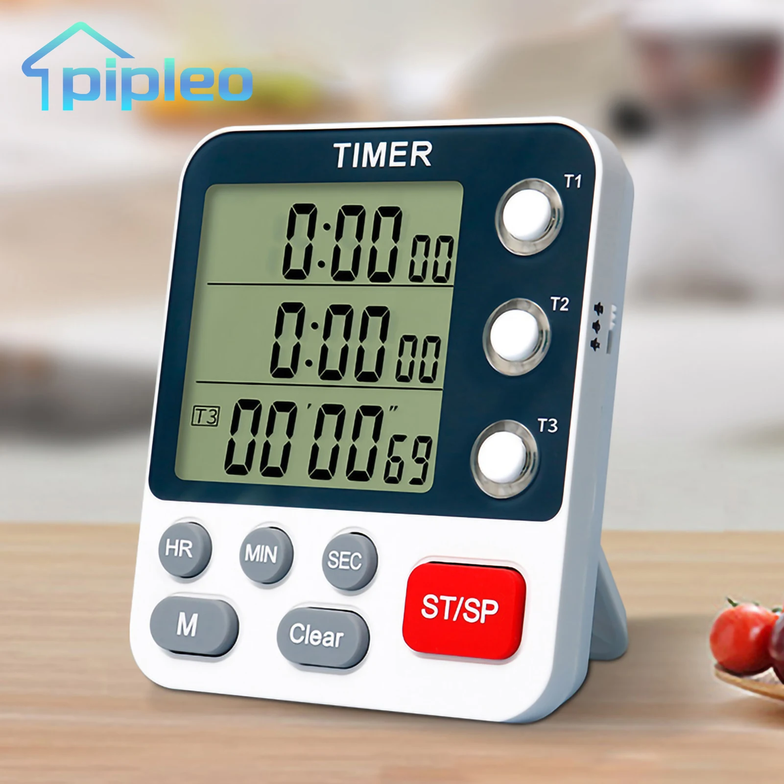 1Pc Kitchen Timer 3 Channels Count Up Down Digital Timer 3 Levels Volume Alarm Clock LCD Display Mute Flashing Timer for Cooking