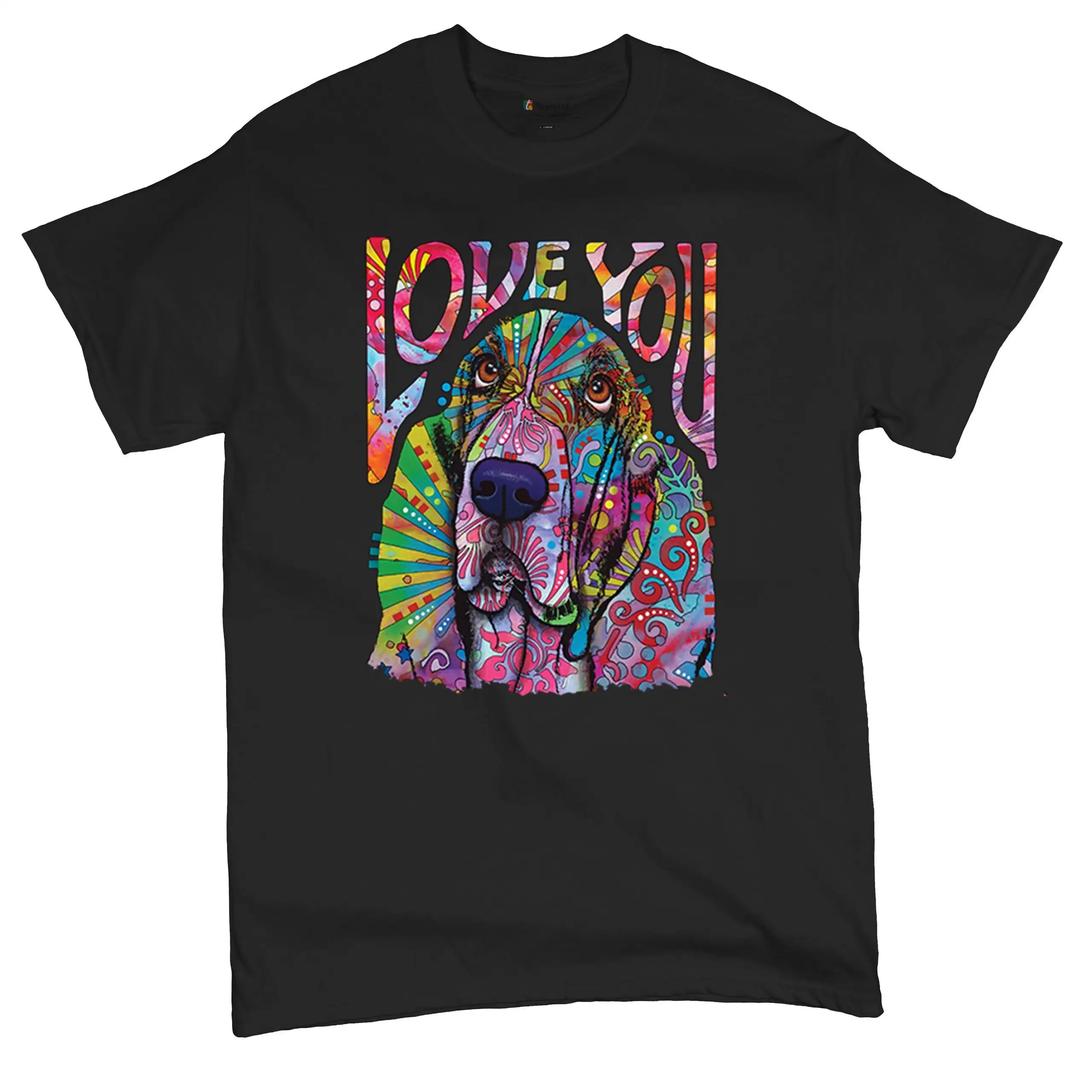 Dean Russo Cute Love You Basset Colorful Dog Neon Pet T shirt Mosaic Pattern Adopt Rescue A Puppy Lover Mom Dad Men's