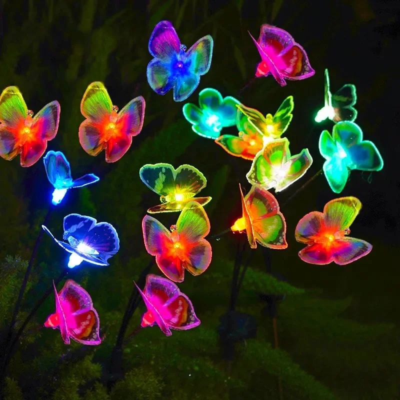 Solar Garden Lights Pack Lifelike Swaying Butterfly 7 Color Changing Waterproof Outdoor Solar Lights for Yard Pathway Garden Psd