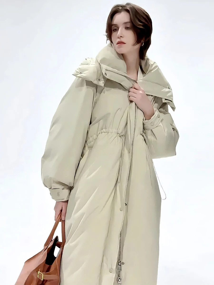 

Женская удлиненная утепленная белая пуховая куртка-пуховик с капюшоном, модная, для повседневной носки, ветрозащитная, новинка 2024 года