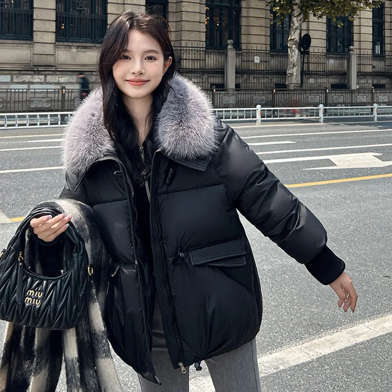 Woman Winter Coats Hooded Outerwears 2024 Fashion Loose Faux Fur Collar Thick Warm Jackets for Women Parka High Quality