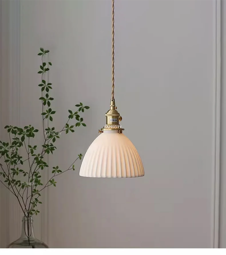 Scandinavian Ceramic Hanging Lamp with Switch E27 Socket North Minimalist Brass Led Pendant Lights Adjustable 150cm Cable