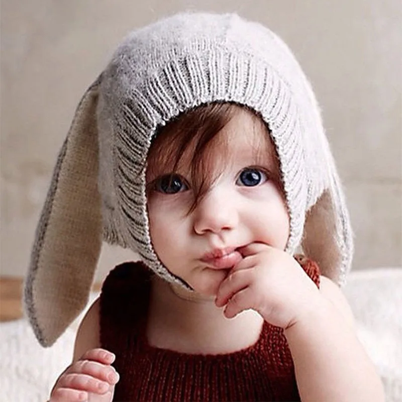 2023 Autumn Winter Toddler Infant Knitted Baby Hat Adorable Rabbit Long Ear Hat Cute Baby Bunny Beanie Cap Photo Props For Baby