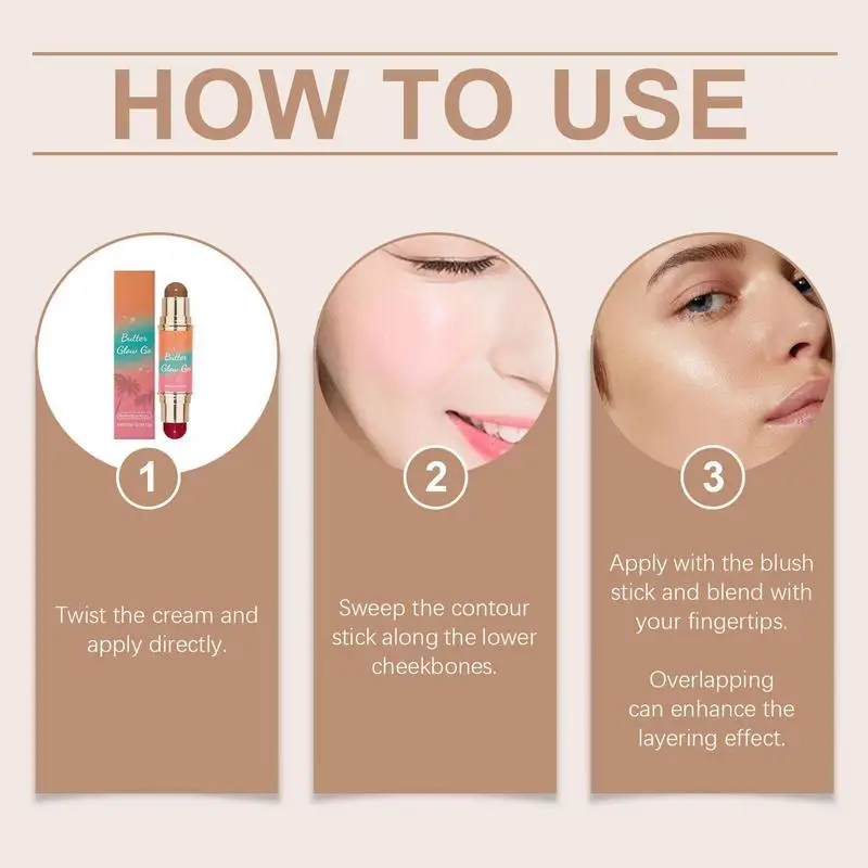 Multi-use Makeup Cream Blush Stick Double ended Silky Velvet Matte Smooth Blusher Cream Contour Shades Highlighter Bronzer stick
