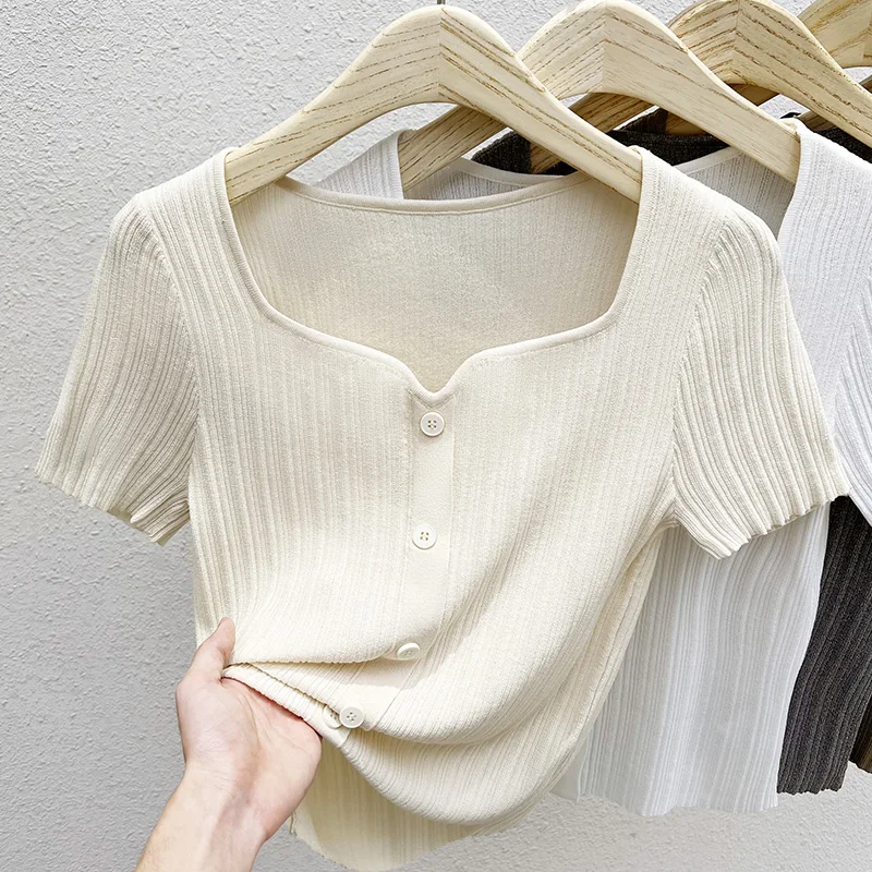 

plus Size Women's V-Neck Short Sleeve T-Shirt Ice Silk Loose Fit Slimming Summer Top Korean Style Casual Wear Daily Basic