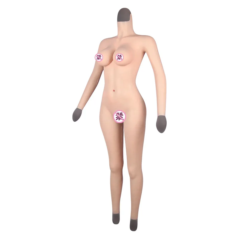 DCup Silicone bodysuit Nine points jumpsuit realistic breast Form false vagina full cover false skin fake boobs for Crossdresser