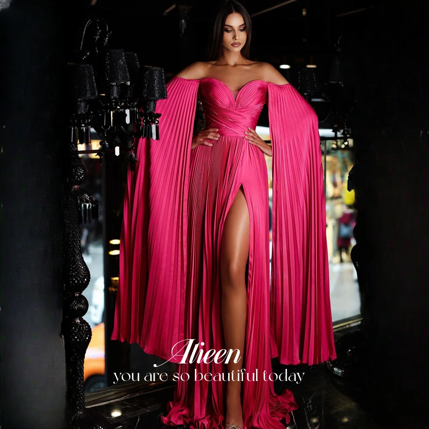 

Aileen Off the Shoulders Woman's Evening Dress Party Evening Elegant Luxury Celebrity Satin Pleats Womens Dresses for Prom 2024