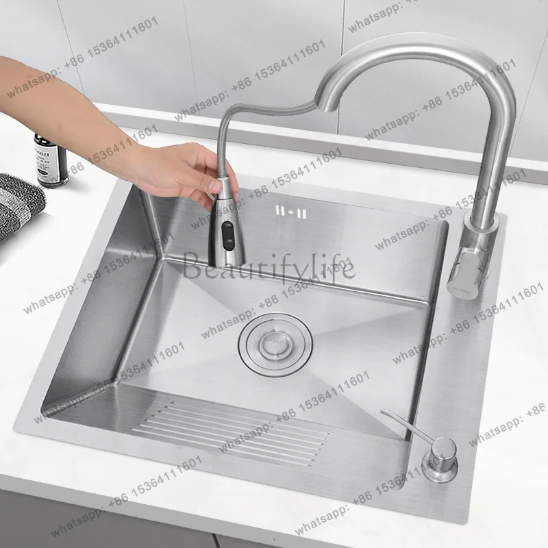 Stainless steel sink balcony with washboard home handmade open-air laundry pool single tank thickened