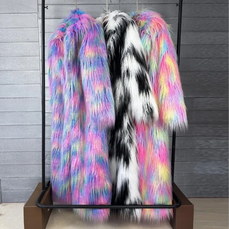 

Women Imitation Fox Fur Faux Fur Winter Fur Coat Faux Fox Fur Coat Imitation Wool Jacquard Colorful Fur Coat