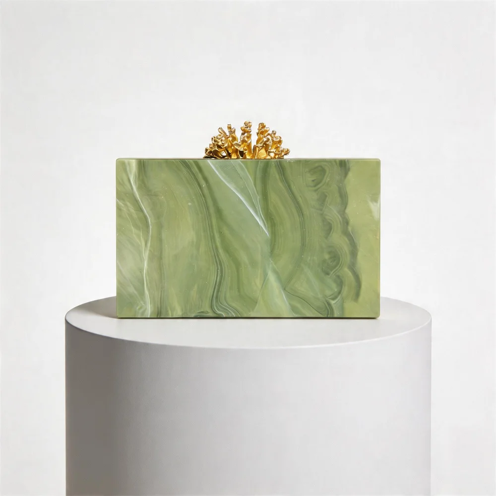 

Миниатюрная женская сумка-клатч с цветочной застежкой, зеленая, из акрила, квадратная, для вечеринок, пляжа, кошелек, сумка через плечо, дамская сумочка