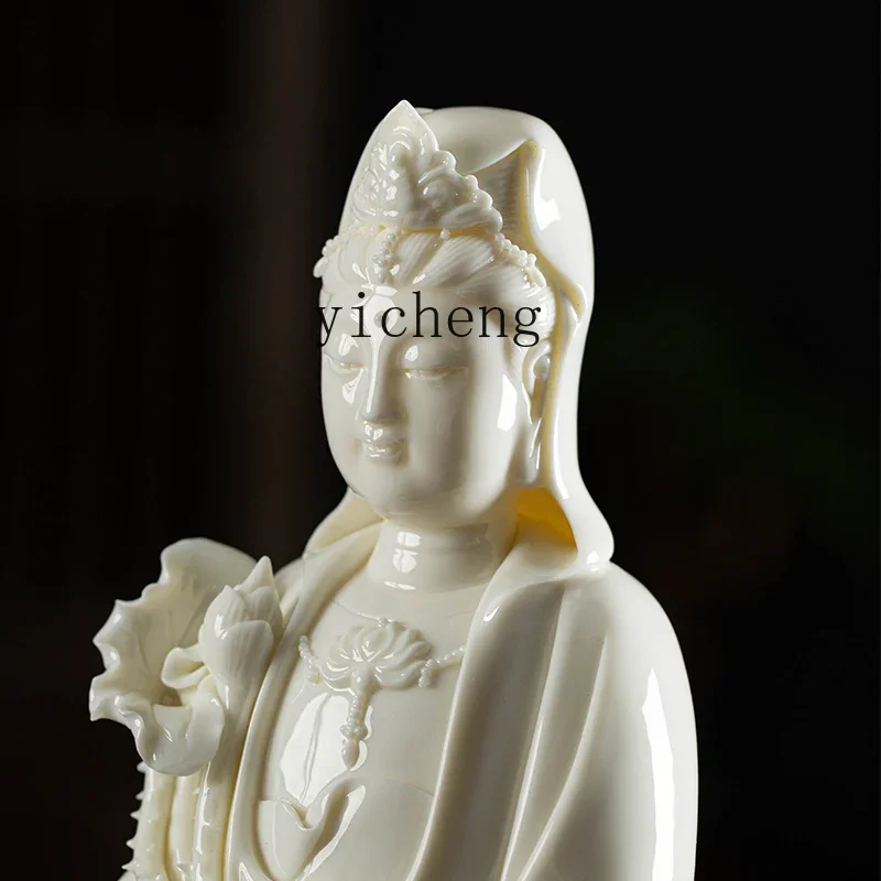 c13-ceramic Guanyin Buddha statue is dedicated to household Dehua white porcelain Guanyin Bodhisattva statue ornament decoration