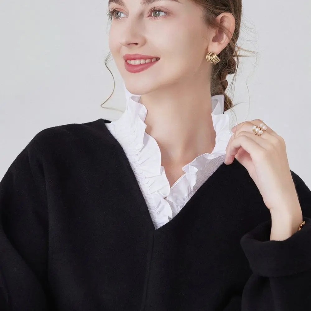 Elegant Detachable Fake Collar Women Ruffled Edge Dickey Chic Cotton Neck Accessory For Sweater Cardigan Top