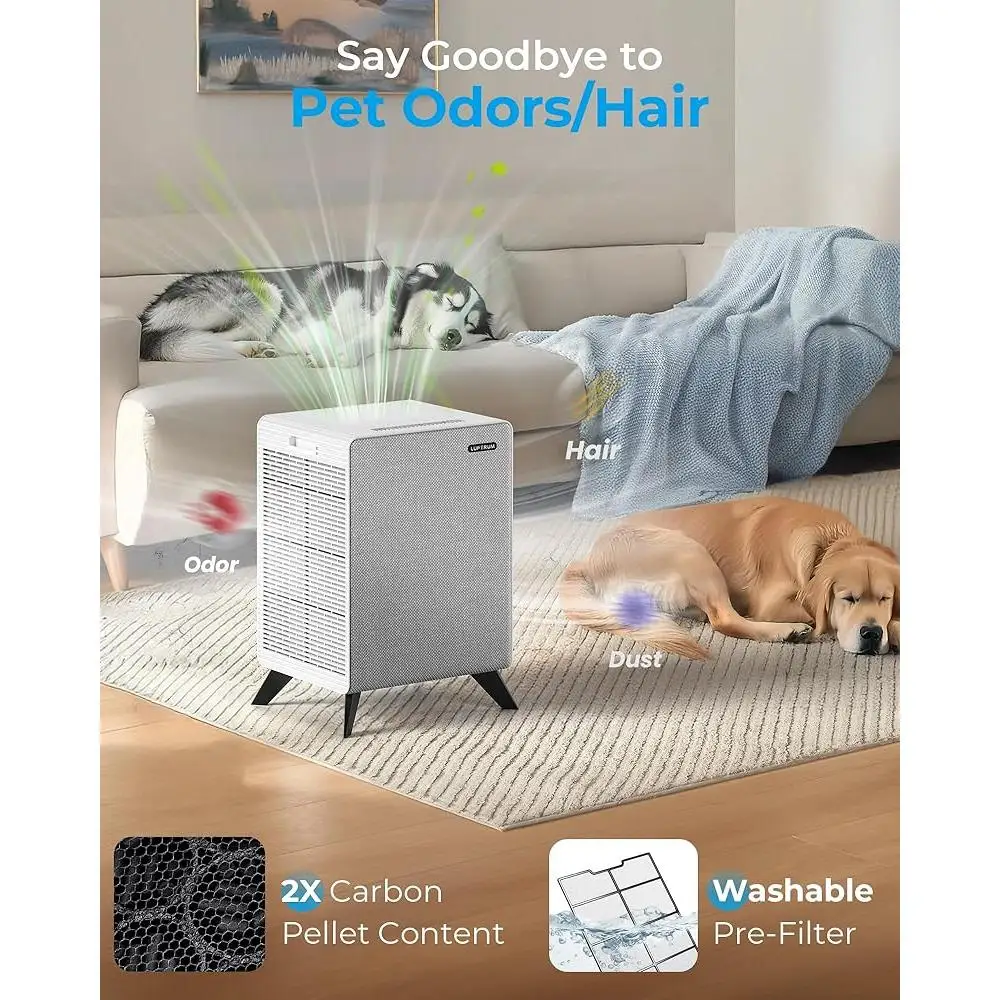 أجهزة تنقية الهواء المنزلية 2250 قدم 2 فلتر HEPA الحقيقي ترشيح 3 مراحل وضع تلقائي الهمس وضع النوم الهادئ القضاء على رائحة الحيوانات الأليفة