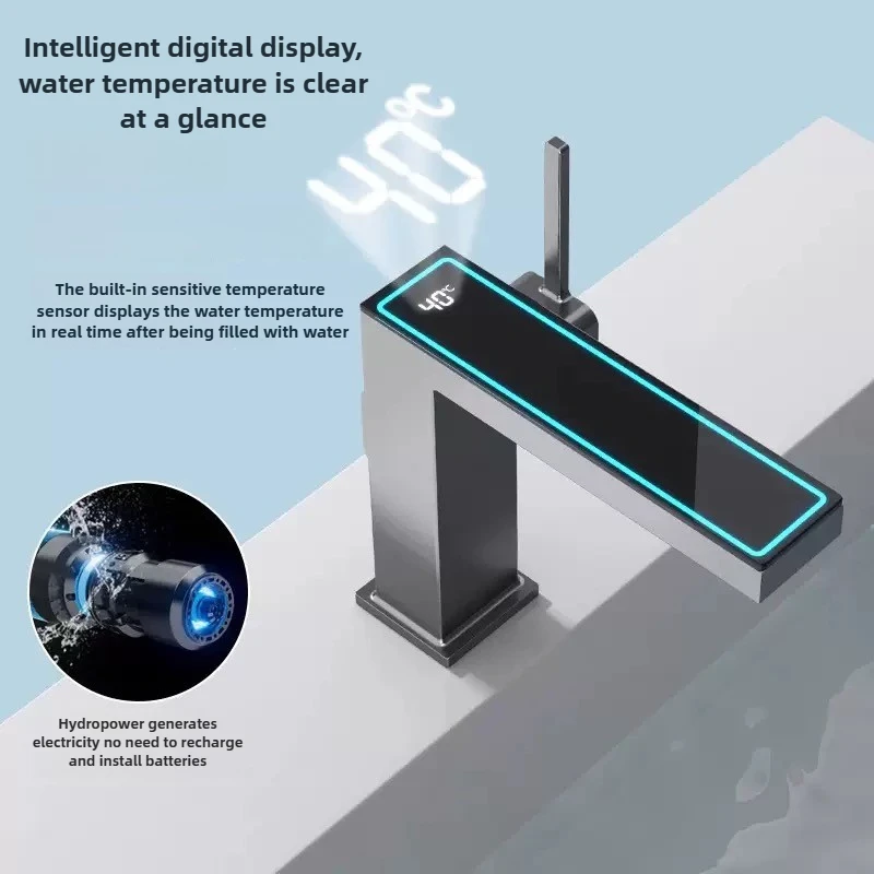 

Bathroom Basin Sink Faucet LCD Digital Sink Mixer Tap Single Hole Deck Mount Crane Basin Mixer Taps Luxury Bathroom