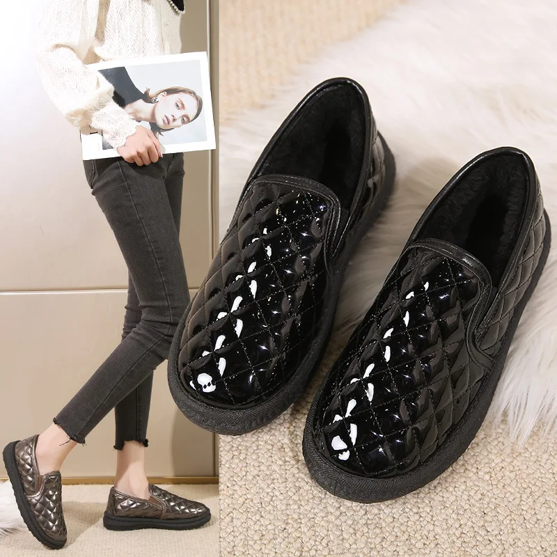 

Women's Winter Thickened Fleece Lined Snow Boots High Heel Comfortable Warm Booties Slip on Bean Bean Shoes Casual Style