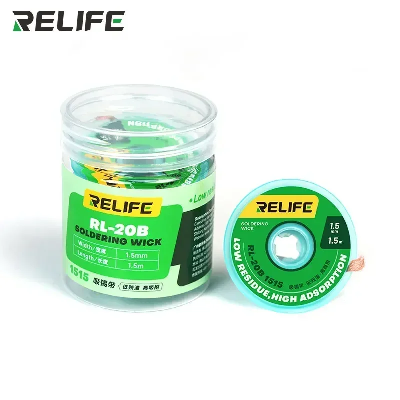 RELIFE RL-20B Strong Clean Desoldering Wire ต่ําสารตกค้างสําหรับ PCB ซ่อมโทรศัพท์เมนบอร์ดเชื่อม FLUX Wire IC BGA CPU Nand เครื่องมือ