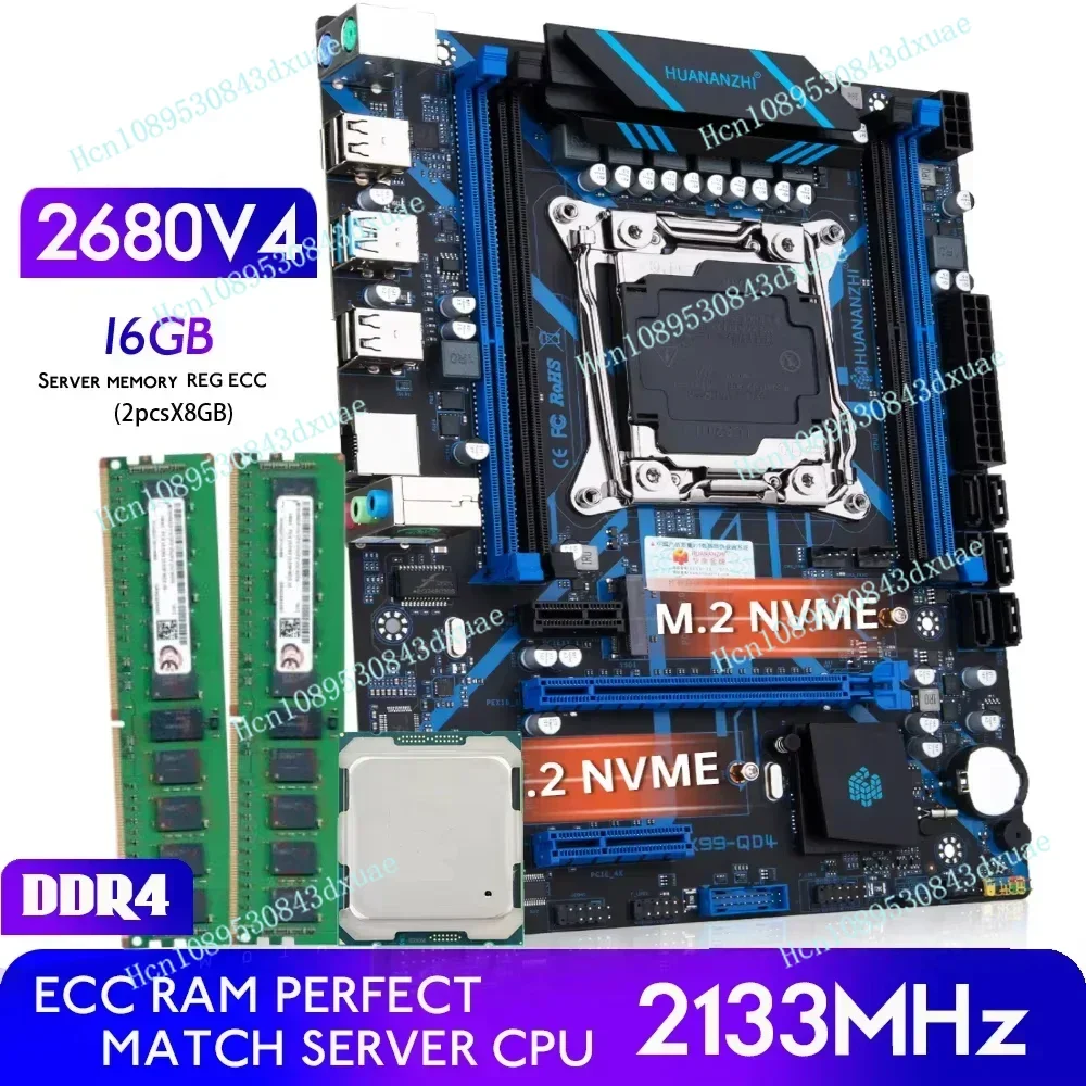 HUANANZHI QD4 X99 Motherboard with combo kit set XEON E5 2680 V4 16GB 2133MHz (2*8G) DDR4 REG ECC Server Memory NVME M.2 USB3.0