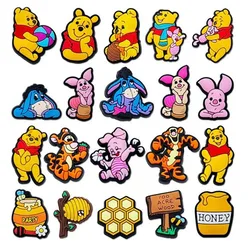 20pcs/Set Cartoon Pooh Piglet Tigger Honey Shoe Charms PVC Shoes Accessories Decoration For Clog Sandal Gaeden Kids X-mas Gifts