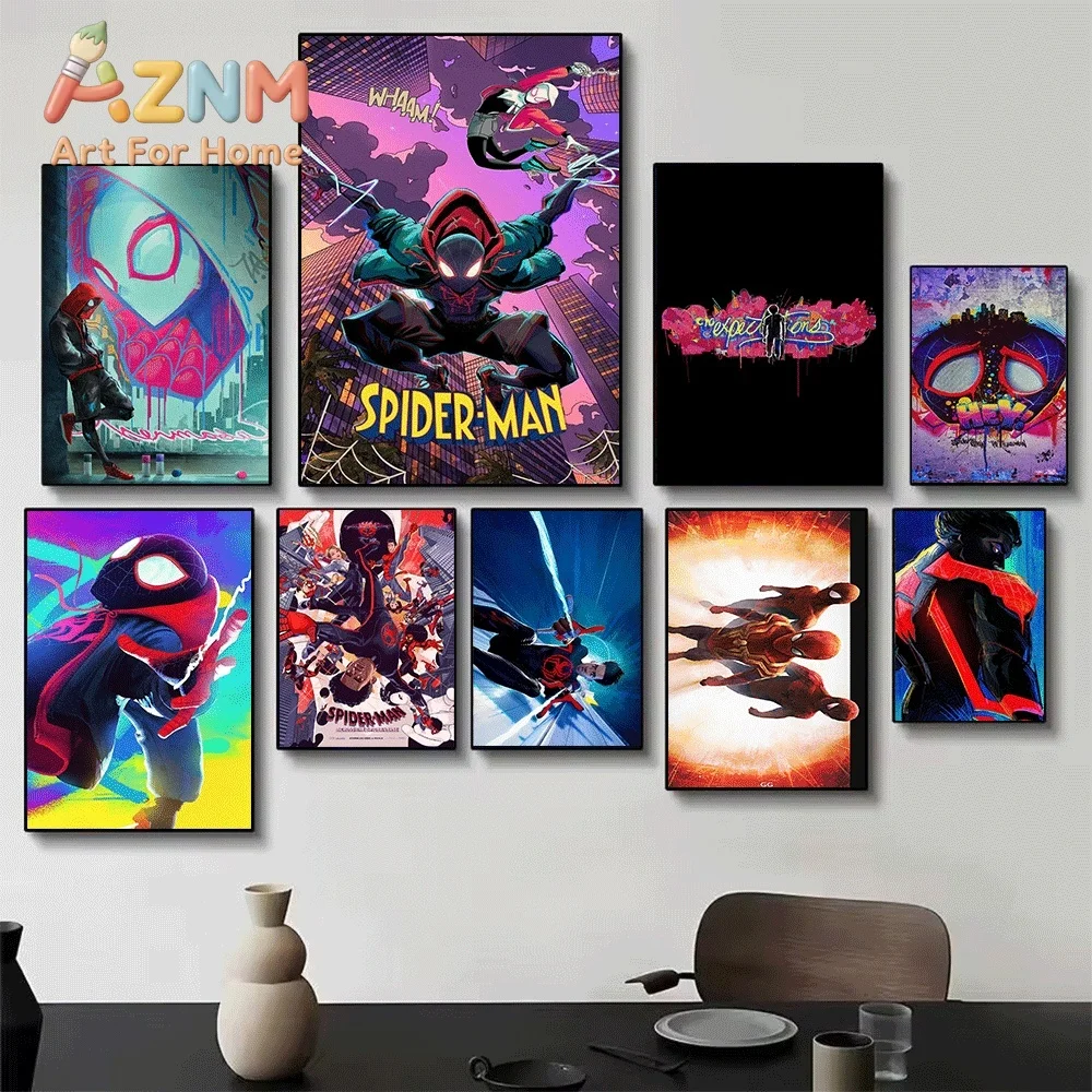 Spider Man Into The Spider Verse Canvas Wall Art No Frame Miles Morales Superhero Movie Poster Print Home Bedroom Living Room - view 3