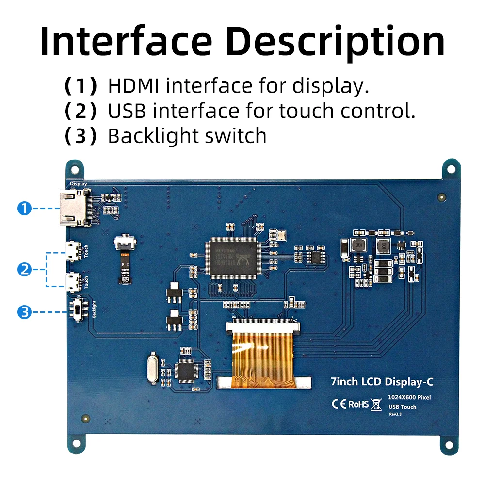 Imagem -05 - Ipistbit-monitor de Tela Sensível ao Toque Ips Tft 1024x600 Hdmi Capacitivo Raspberry pi 4b 3b Mais Aida64 7