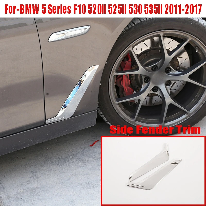 1Pair Chrome Stainless Steel Car Side Fender Trim Accessories For-BMW 5 Series F10 520Li 525Li 530 535Li 2011-2017