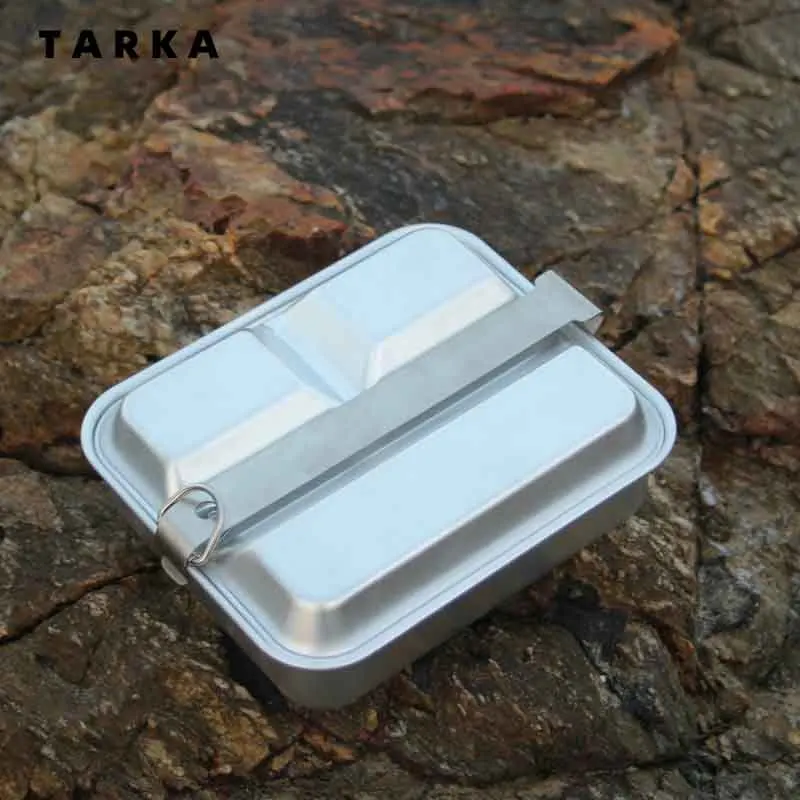 TARKA-fiambrera para acampar, caja Bento Retro de aluminio, cubo para cena al aire libre, viaje, senderismo, contenedor de comida, almacenamiento de enfriamiento, vajilla