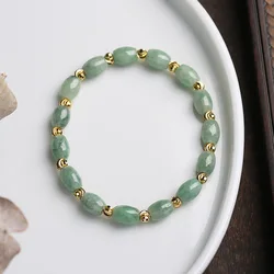 Women's Natural Rice Beads Jade Stone Bracelets with A-grade Jadeite Stone Clamp and Ethnic Style Design Fashion Jewelry