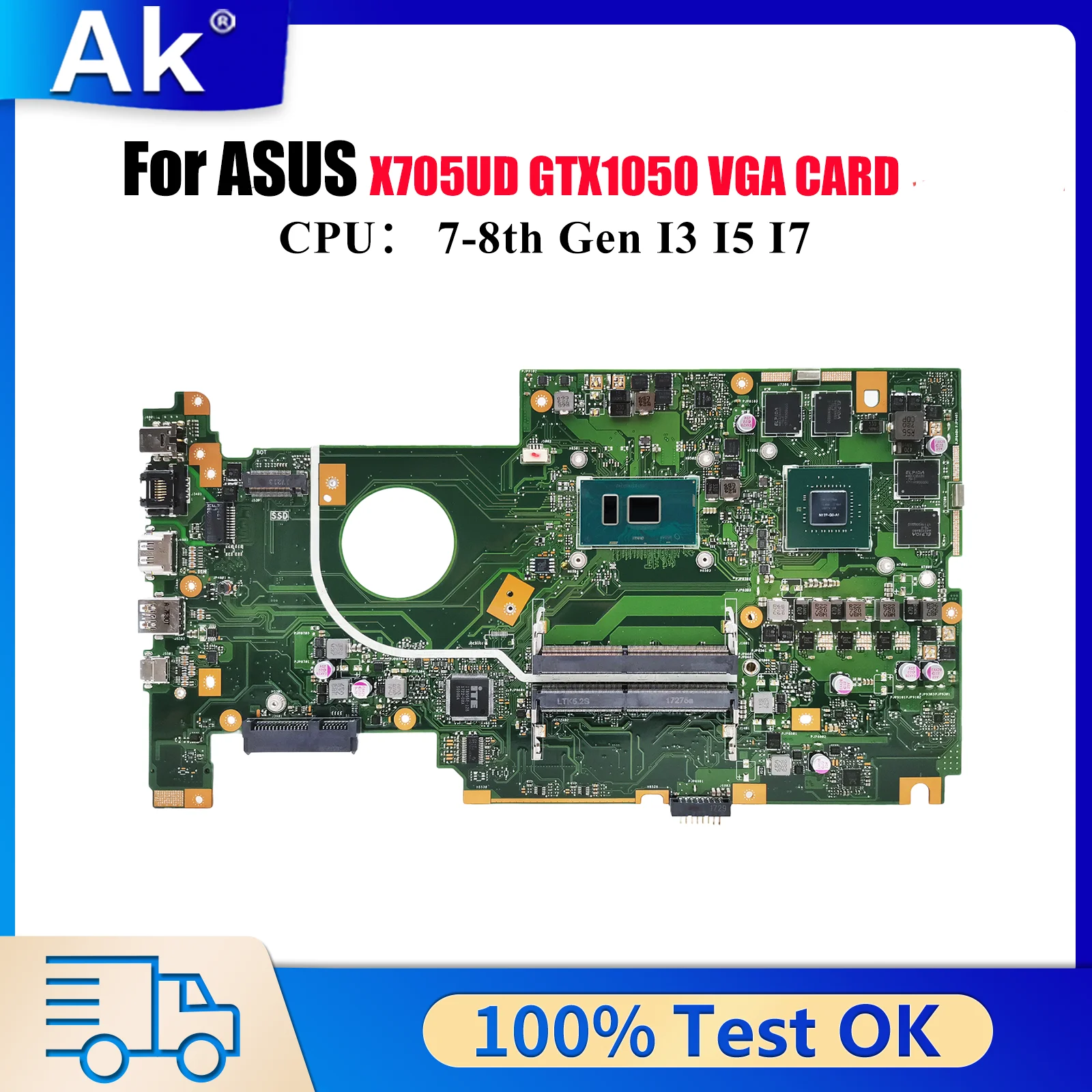 

X705UD Laptop Motherboard For ASUS VivoBook X705UN X705U X705UF X705UQ X705UB X705UBR X705UVP X705UNR Mainboard W/ I3 I5 I7 CPU