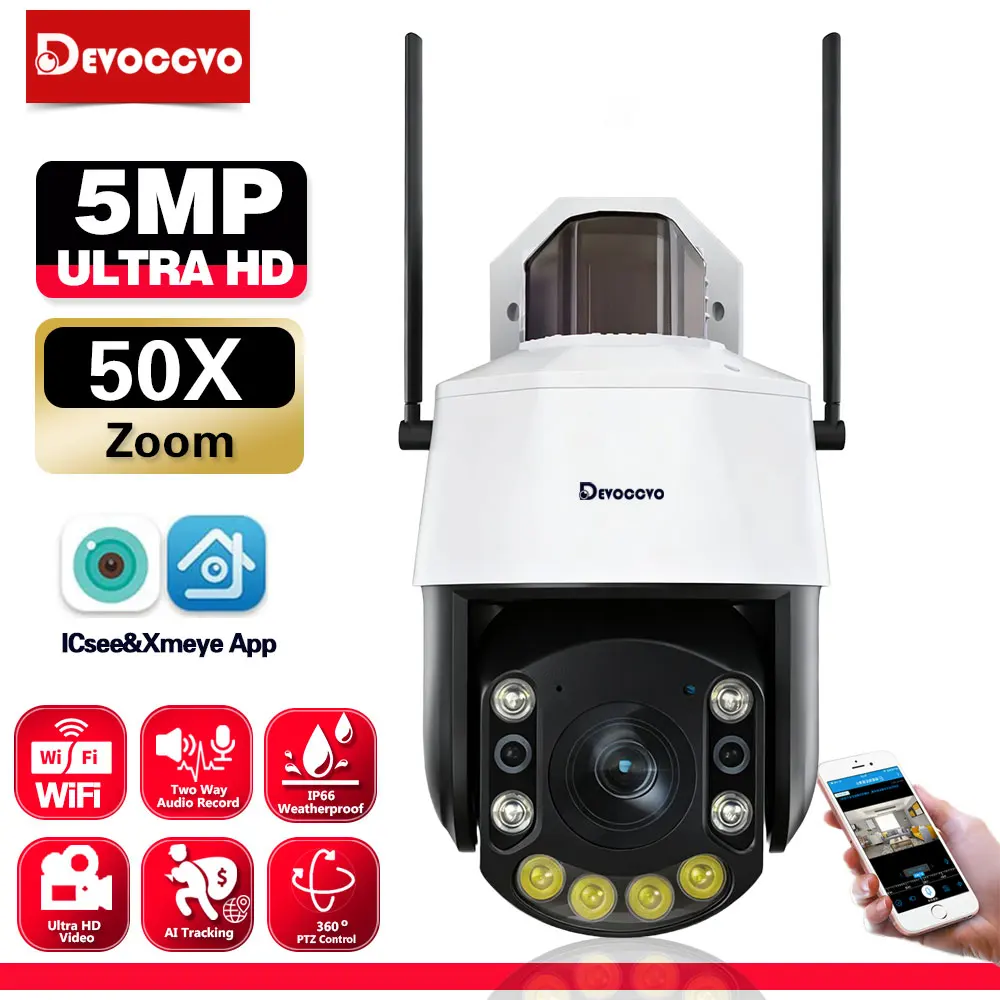 Caméra de sécurité PTZ ICSEE 50X 30X avec zoom optique 5MP, caméra IP PTZ extérieure étanche Wifi, détection humaine, vidéosurveillance CCTV