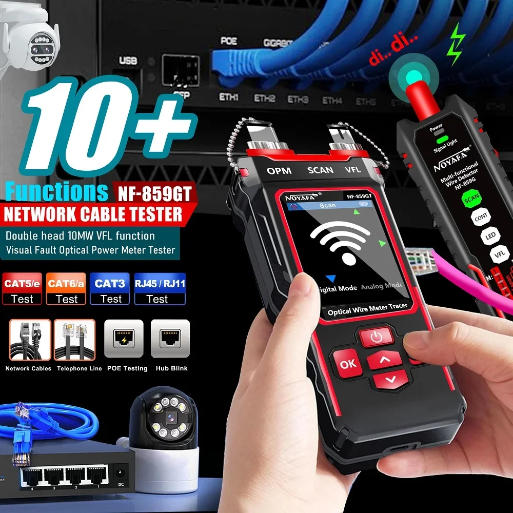 

NF-859GT Multi-functional Network Cable Line Finder Length Breakpoint Test Red Light Power Meter Integrated Machine