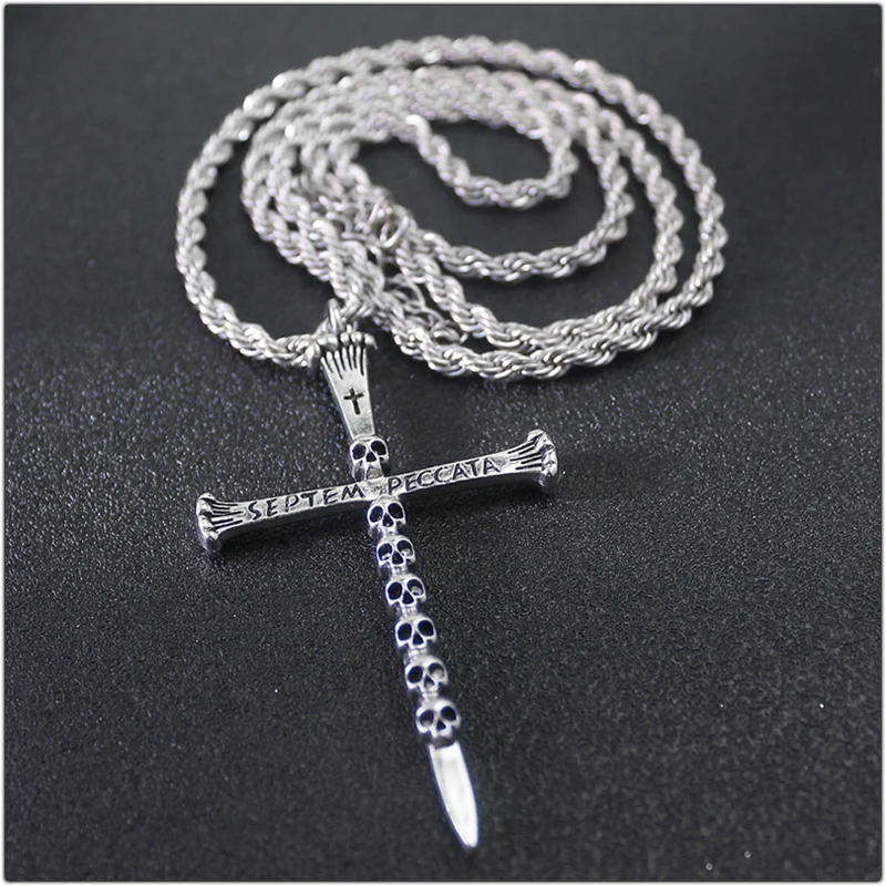 الهيب هوب خمر الجمجمة الصليب قلادة قلادة اكسسوارات الديكور هالوين هدية شبح رئيس القلائد الطويلة سلسلة عنق حلية