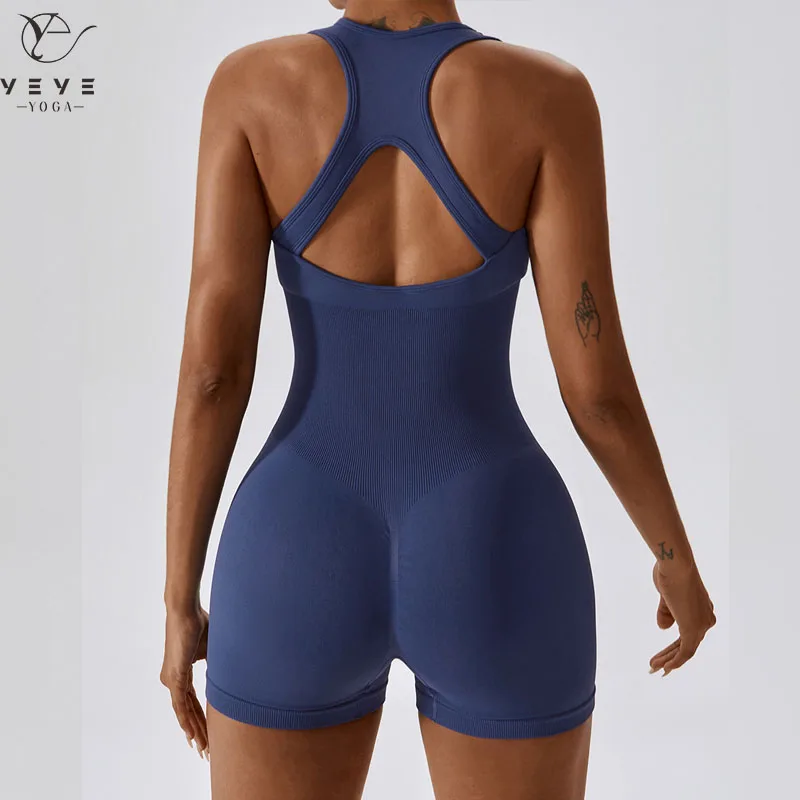 Nude Seamless Yoga Suit Women's Tracksuit One Piece Sports Short Gym Set Clothes Push Up Workout Fitness Hip Lift Bodysuit 6949