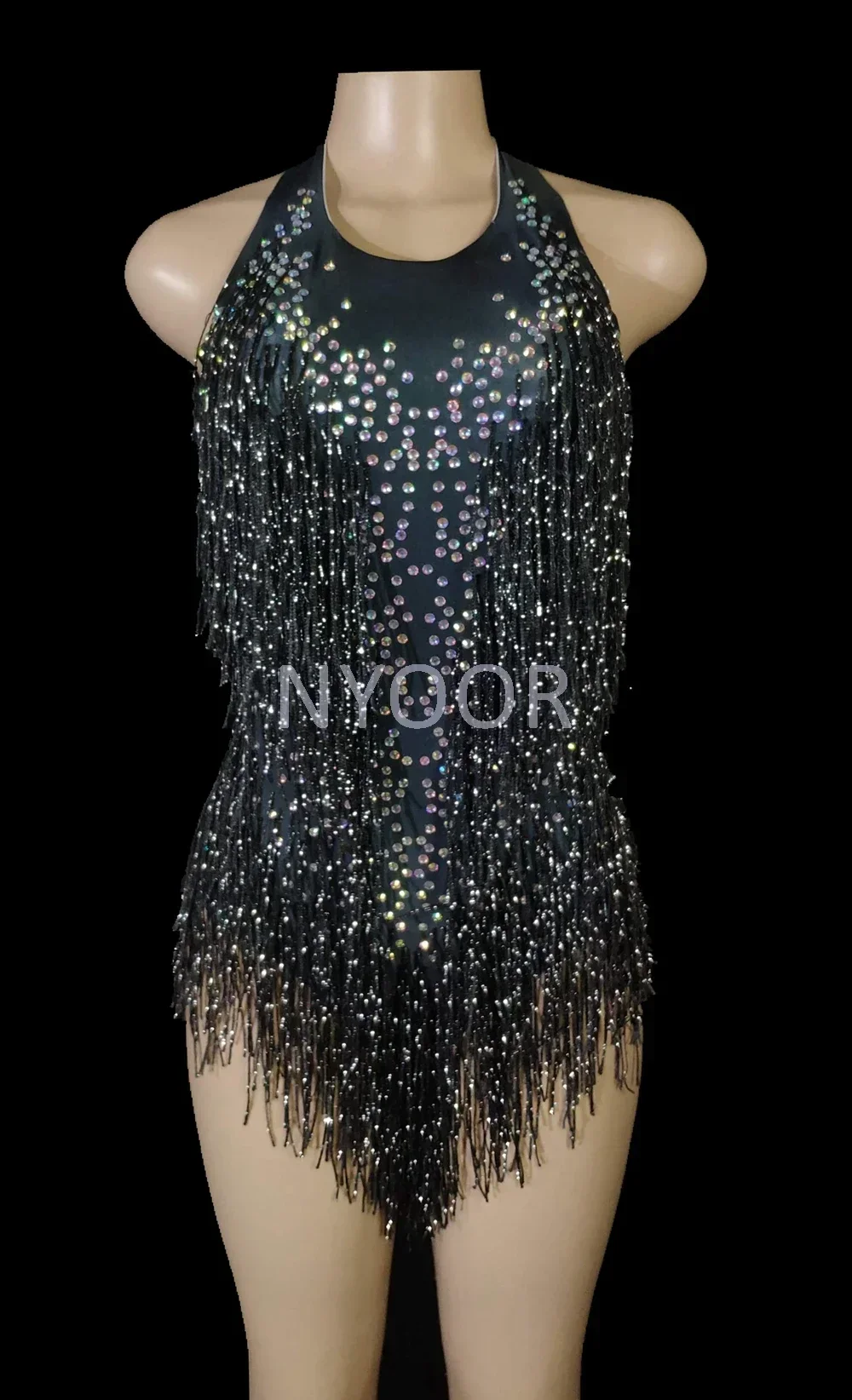 Sparkly Tassel Bodysuit Women Rhinestones Performance Costume One-piece Dance Wear Singer Stage Leotard Rave Festival Clothing