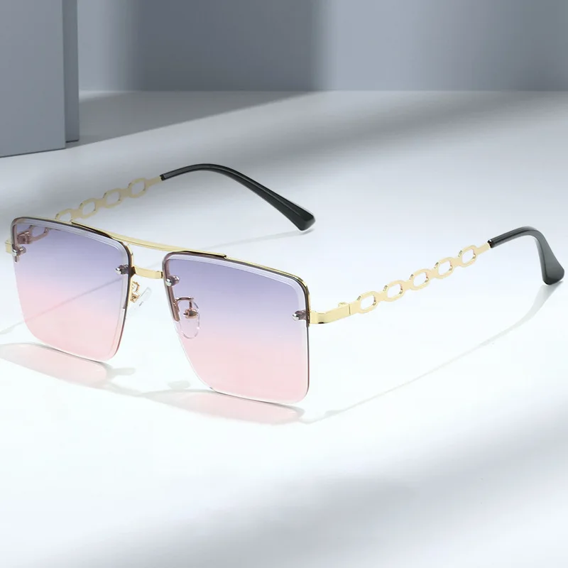 Personalized Chain Hollow Leg Metal Sunglasses Frameless Cut Edge Sunglasses Fashionable Men and Women Trendy Glasses