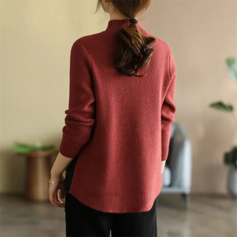 Women's Turtleneck Sweater Fall Winter New Loose Warm Knit Pullover Tops Candy Colors Knitwear Jumper Korean Soft Casual Poleras