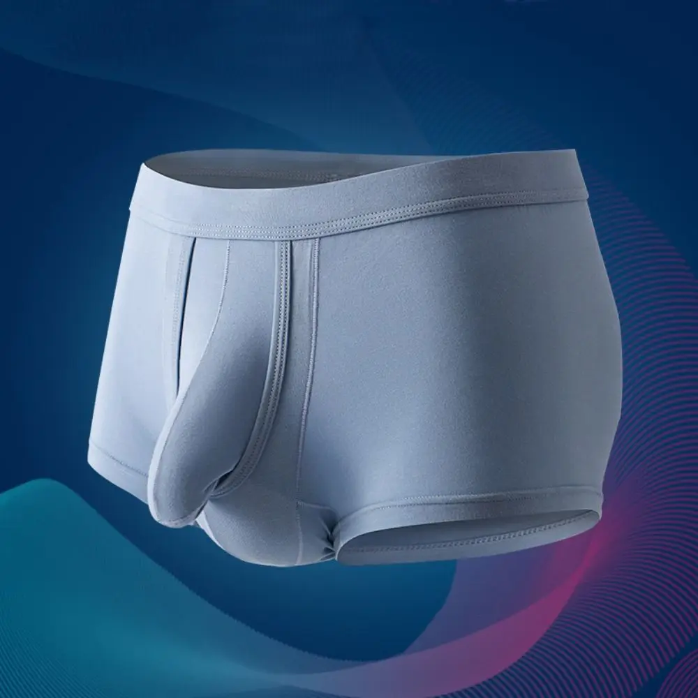 Breathable Solid Color Men's Boxer Briefs Thin Mid Waist Cotton Boxer Shorts Independent Pouch Simple Male Panties Boy