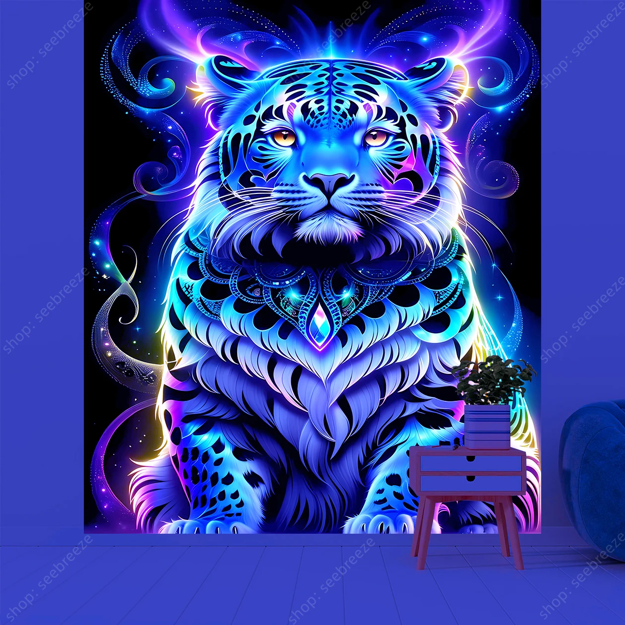 Animal Tapestry Psychedelic Tiger UV Reactive Tapestry Wall Hanging Hippie Tapiz Psychedelic Art Background Home Wall Decor