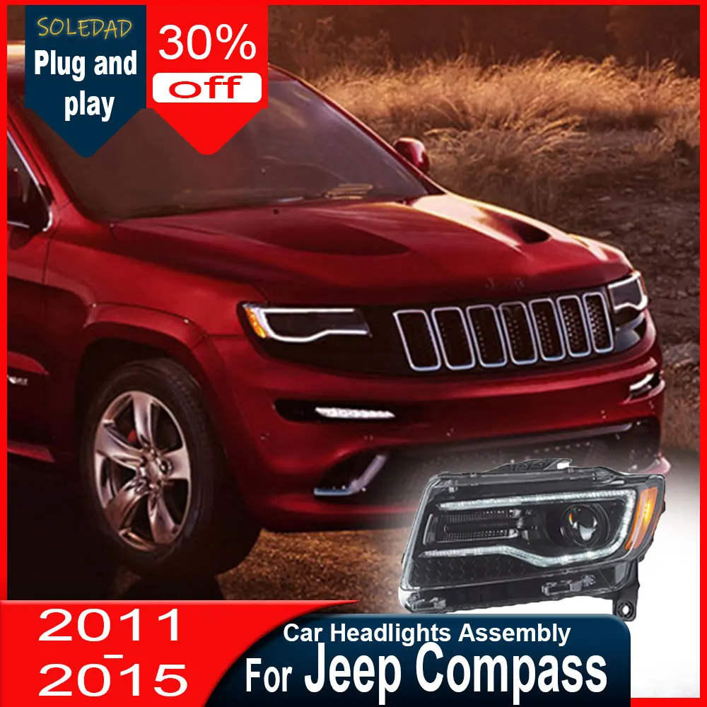 

Фары для Jeep Grand Cherokee WK2 2011-2013, передние ДХО с функцией синей анимации при запуске, Plug and Play