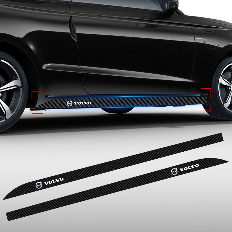 2pcs Carbon Car Door Side Skirt Sill Stripe Sticker Decals For Volvo Xc90 S60 S80 Xc60 Xc70 Xc90 Fh V50 S40 C30 Car Accessories