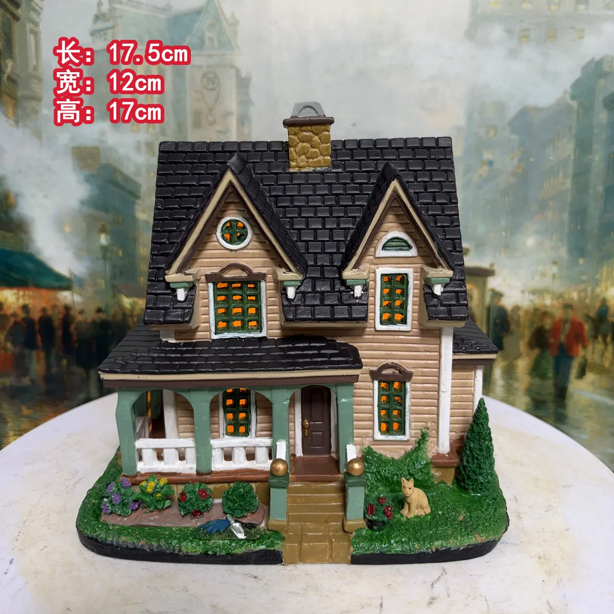 Lemax Ceramic House Figurine American Two Story Villa Model with Garden Courtyard Home Tabletop Decorative Ornament Gift
