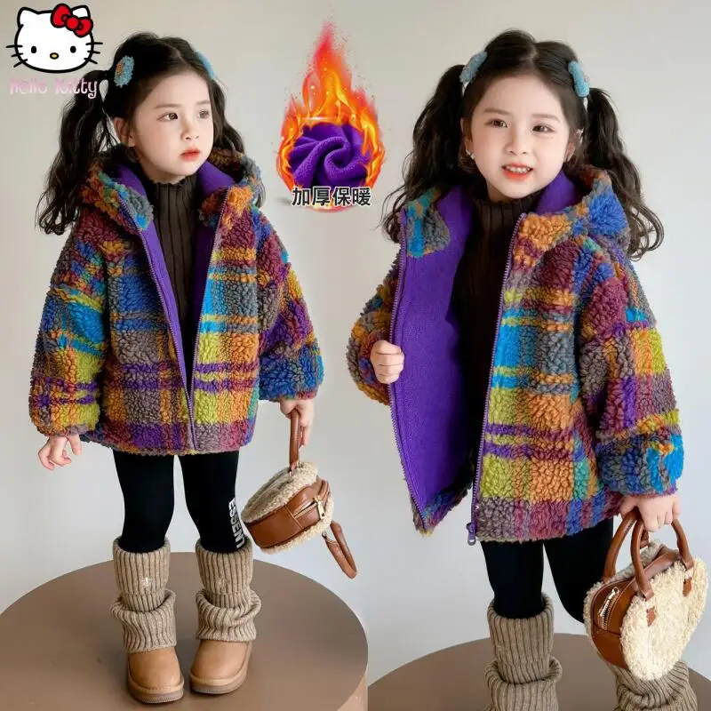 

Autumn Winter New Girls Kawaii Thickened Lamb Wool Coat Anime Children's Cartoon Fashion Warm Casual Cotton Clothing Sweet Coat