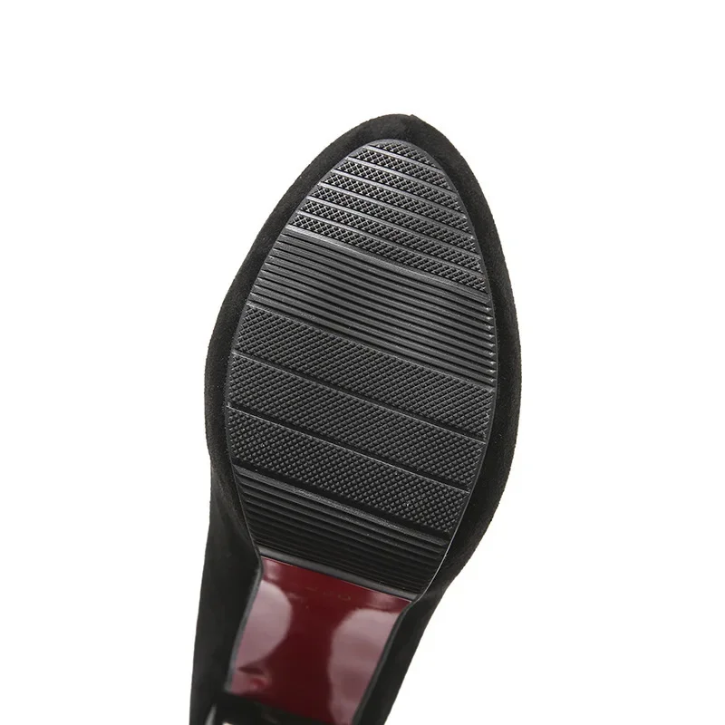 2023 Women 10cm High Heels 2.5cm Platform Fetish Nightclub Flock Red Bottom Pumps Lady Stiletto Heels Catwalk Valentine Shoes